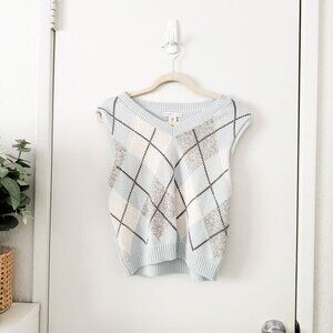 🦋 SINCERELY JULES Preppy Baby Blue Argyle Knit Sweater Vest Medium Schoolgirl